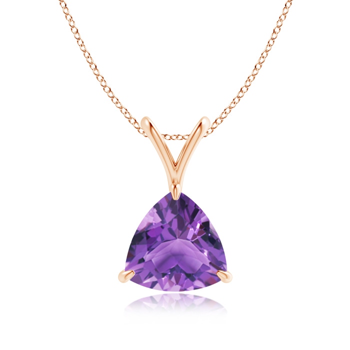 8mm AA Claw-Set Trillion Amethyst V-Bale Pendant in Rose Gold 