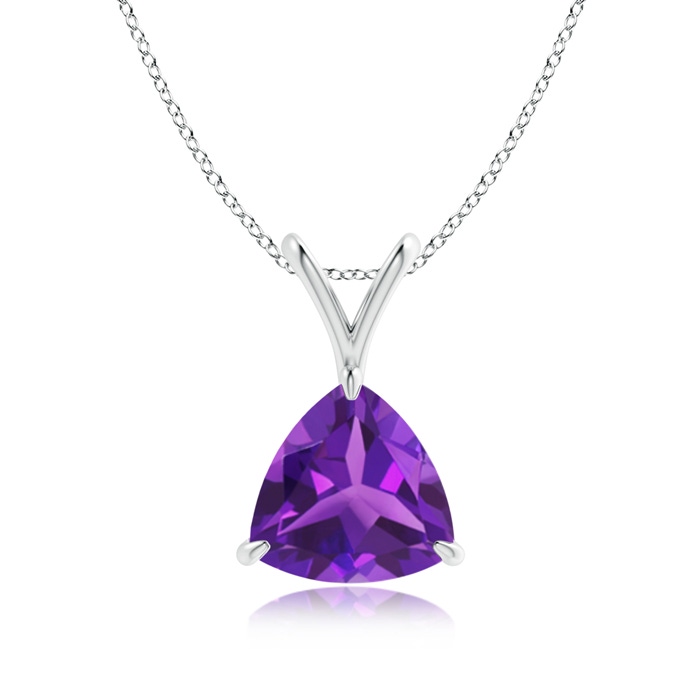 8mm AAAA Claw-Set Trillion Amethyst V-Bale Pendant in White Gold