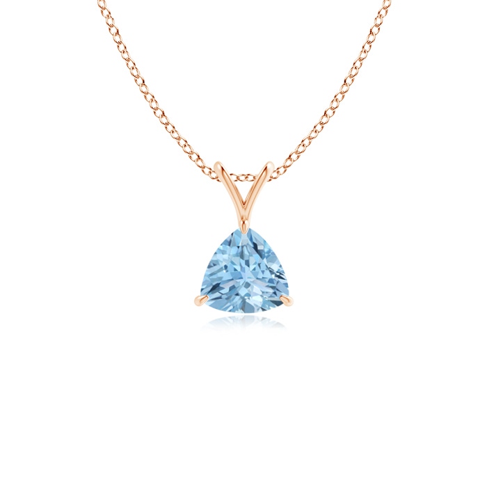 5mm AAA Claw-Set Trillion Aquamarine V-Bale Pendant in Rose Gold 
