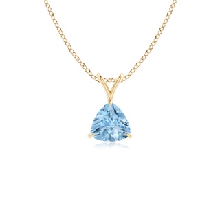 5mm AAA Claw-Set Trillion Aquamarine V-Bale Pendant in Yellow Gold