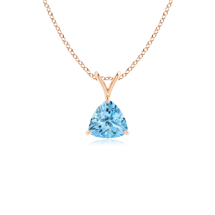 5mm AAAA Claw-Set Trillion Aquamarine V-Bale Pendant in Rose Gold