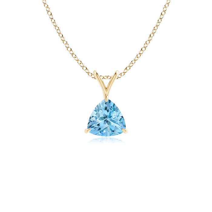 5mm AAAA Claw-Set Trillion Aquamarine V-Bale Pendant in Yellow Gold