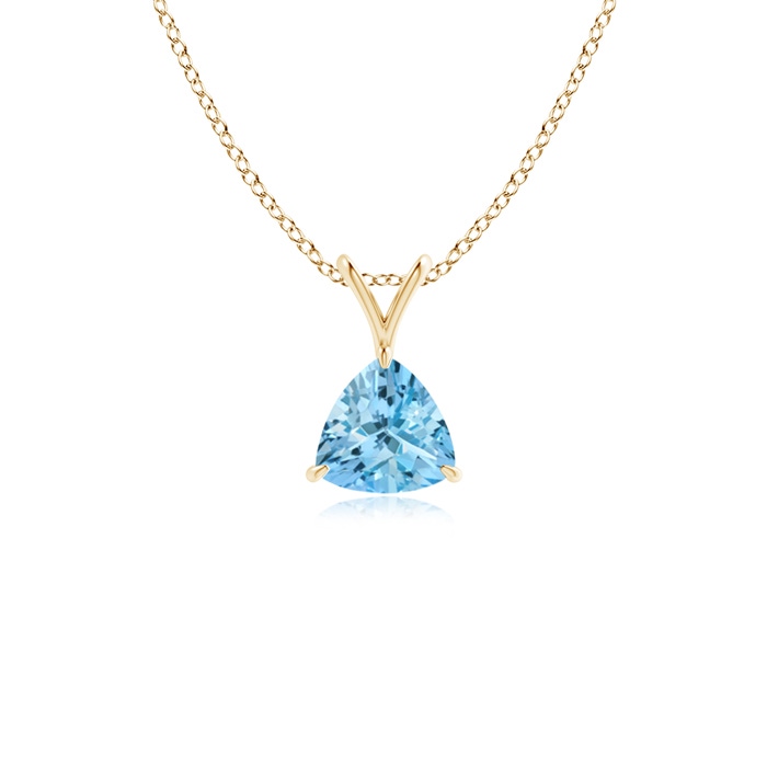 5mm AAAA Claw-Set Trillion Aquamarine V-Bale Pendant in Yellow Gold 