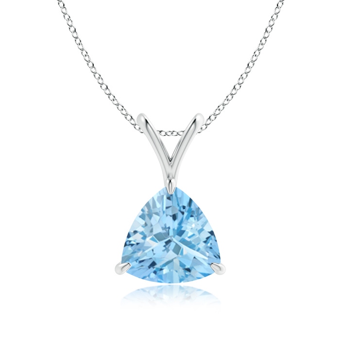 8mm AAAA Claw-Set Trillion Aquamarine V-Bale Pendant in White Gold