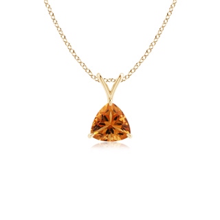 5mm AAA Claw-Set Trillion Citrine V-Bale Pendant in Yellow Gold