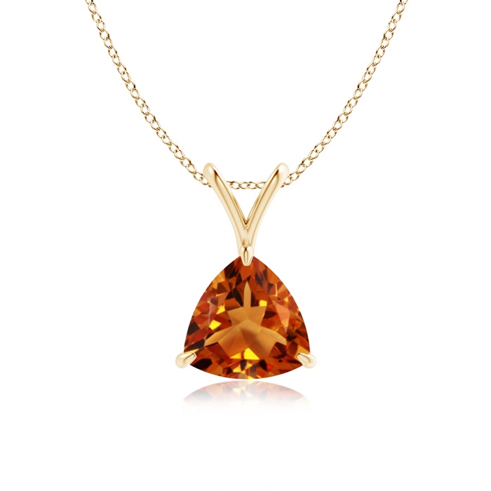 7mm AAAA Claw-Set Trillion Citrine V-Bale Pendant in Yellow Gold 