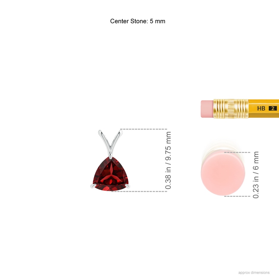 5mm AAAA Claw-Set Trillion Garnet V-Bale Pendant in P950 Platinum ruler