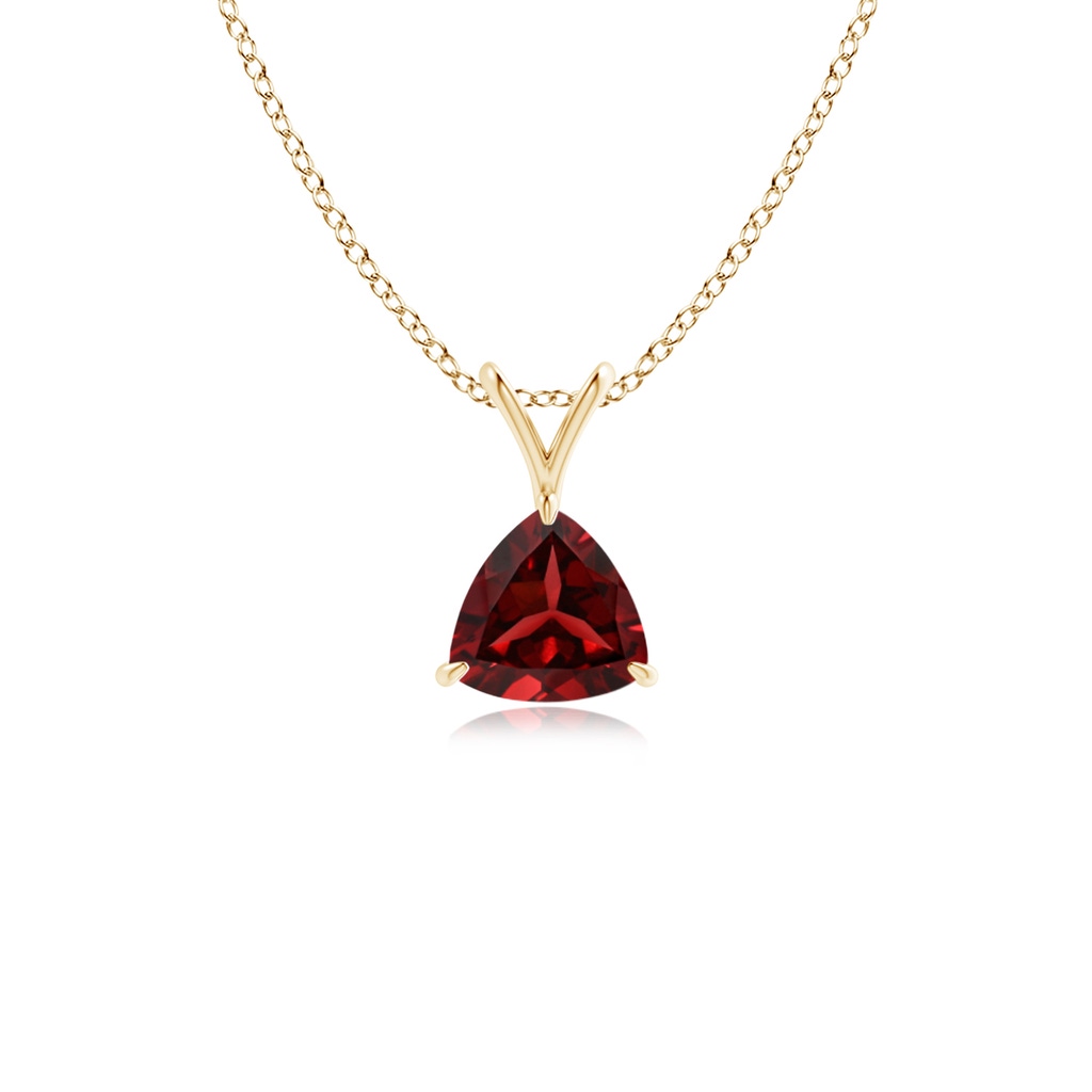 5mm AAAA Claw-Set Trillion Garnet V-Bale Pendant in Yellow Gold