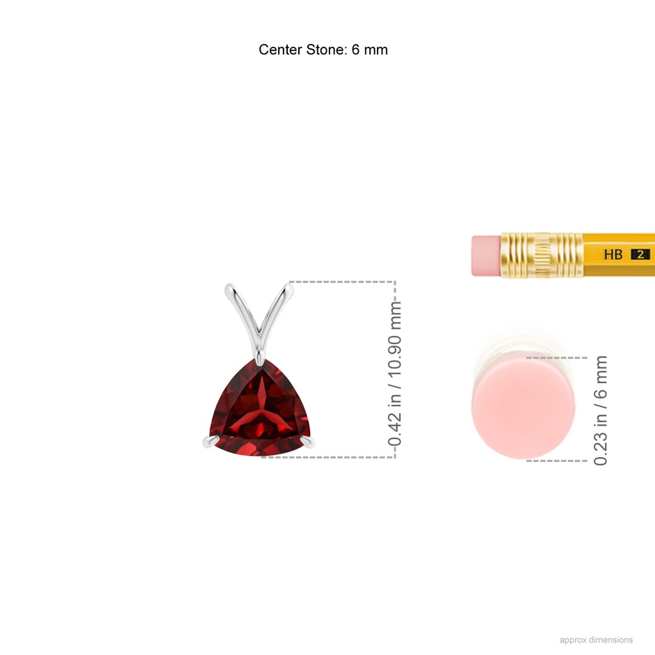 6mm AAAA Claw-Set Trillion Garnet V-Bale Pendant in P950 Platinum ruler