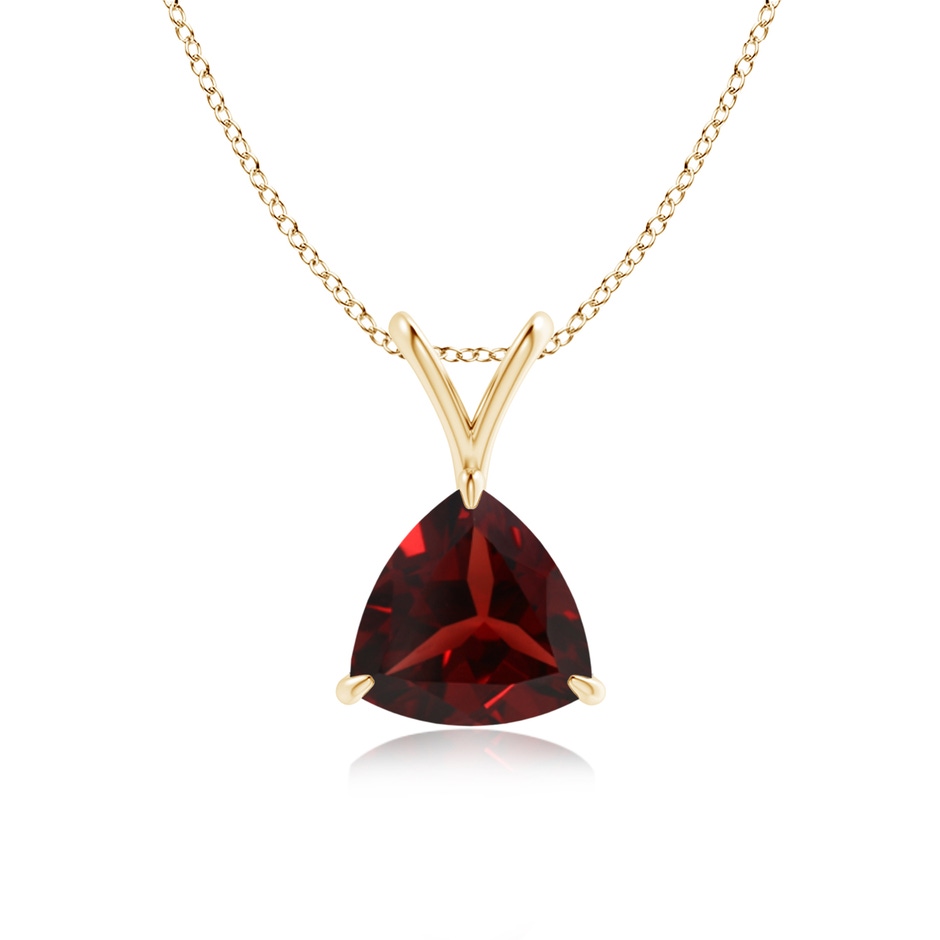 7mm AAA Claw-Set Trillion Garnet V-Bale Pendant in Yellow Gold 
