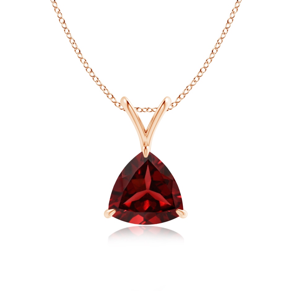 7mm AAAA Claw-Set Trillion Garnet V-Bale Pendant in 18K Rose Gold 