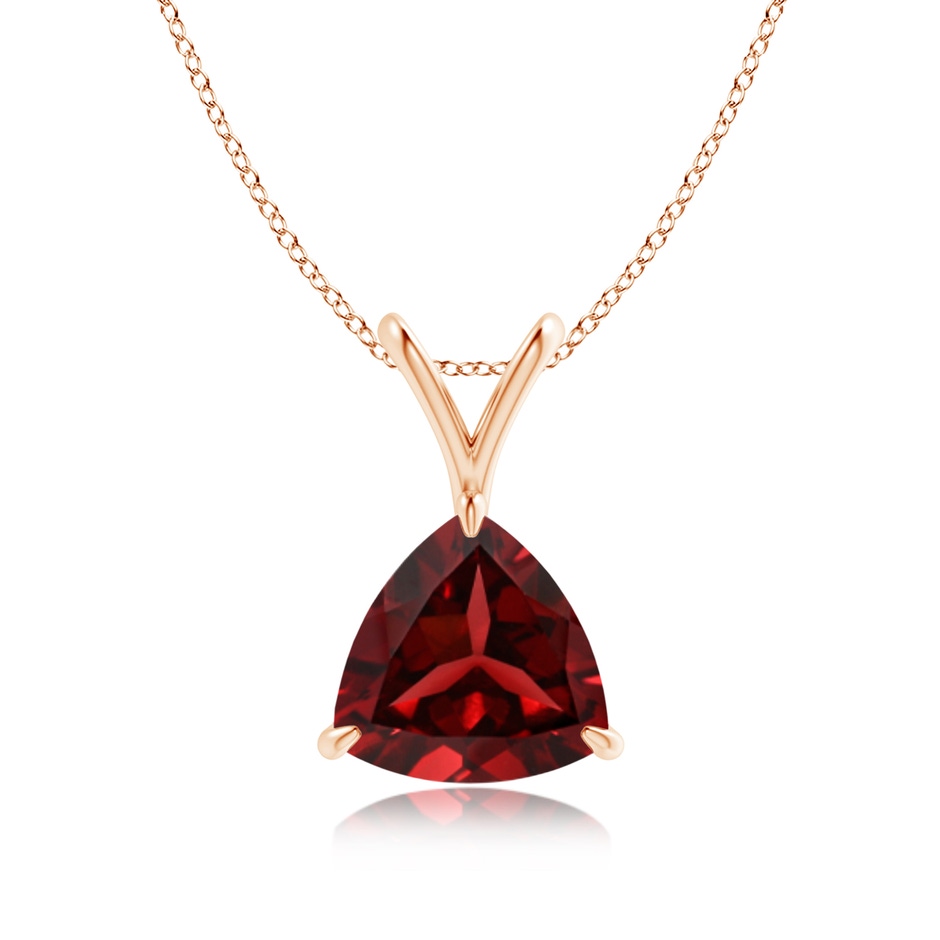 8mm AAAA Claw-Set Trillion Garnet V-Bale Pendant in 18K Rose Gold 