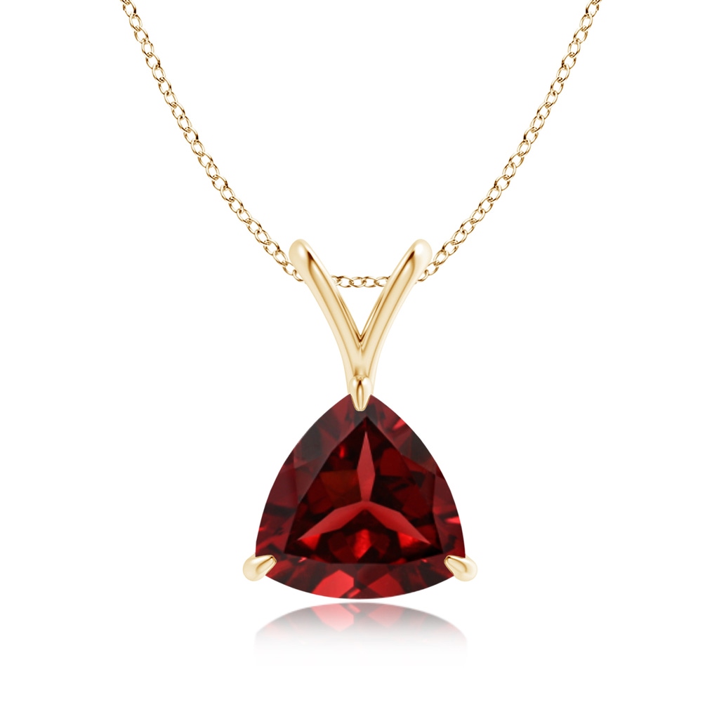 8mm AAAA Claw-Set Trillion Garnet V-Bale Pendant in Yellow Gold