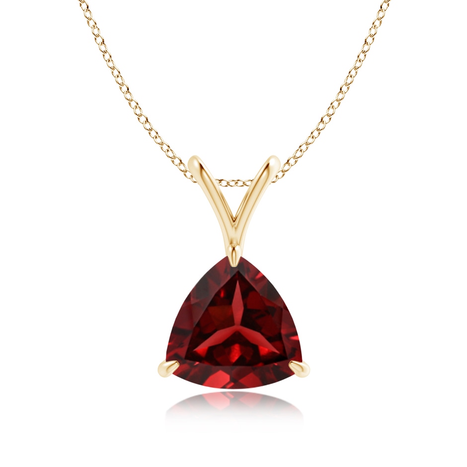 8mm AAAA Claw-Set Trillion Garnet V-Bale Pendant in Yellow Gold 