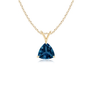 5mm AAA Claw-Set Trillion London Blue Topaz V-Bale Pendant in Yellow Gold