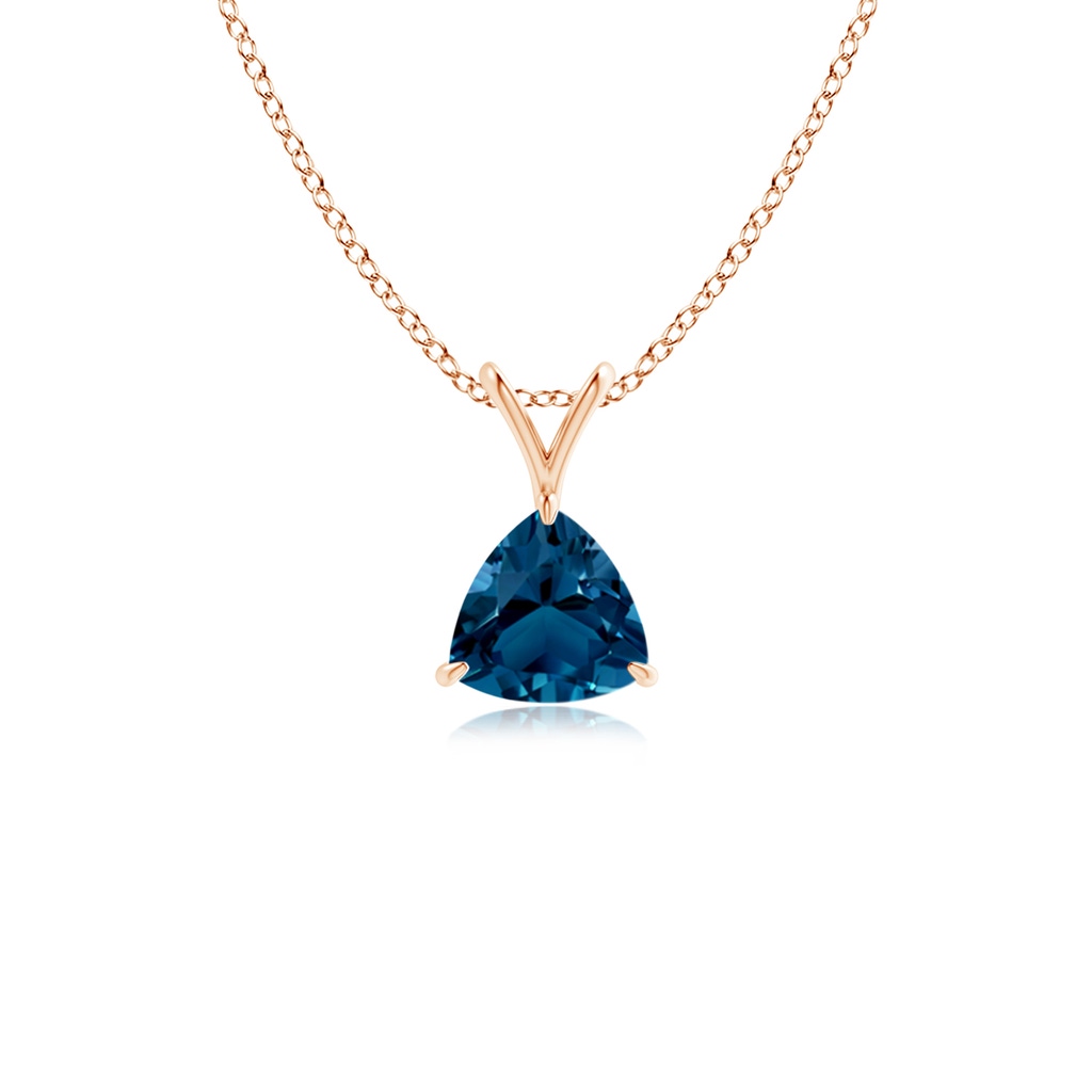 5mm AAAA Claw-Set Trillion London Blue Topaz V-Bale Pendant in Rose Gold