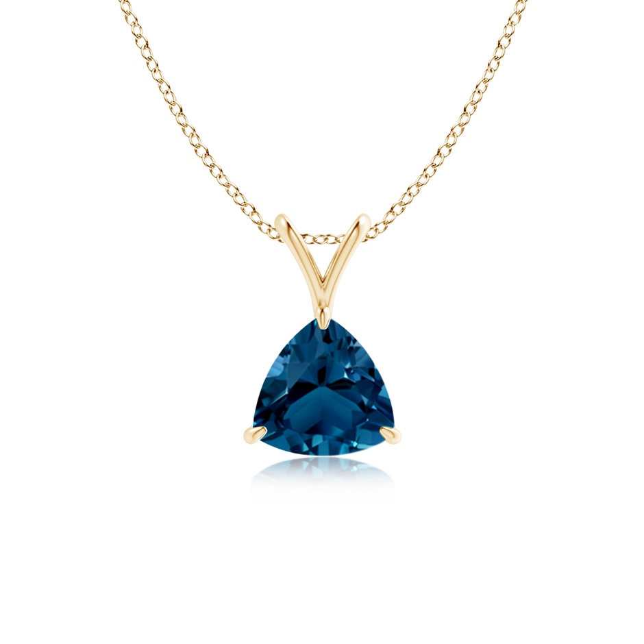 6mm AAAA Claw-Set Trillion London Blue Topaz V-Bale Pendant in Yellow Gold 