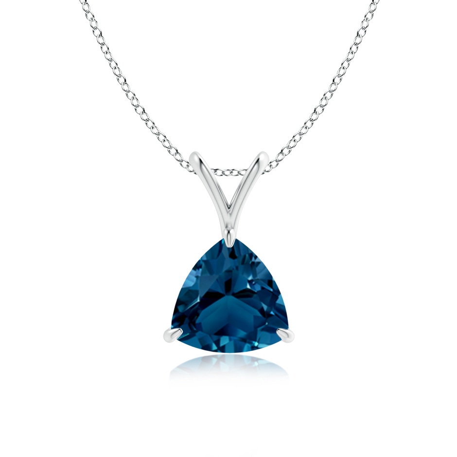 7mm AAAA Claw-Set Trillion London Blue Topaz V-Bale Pendant in White Gold 