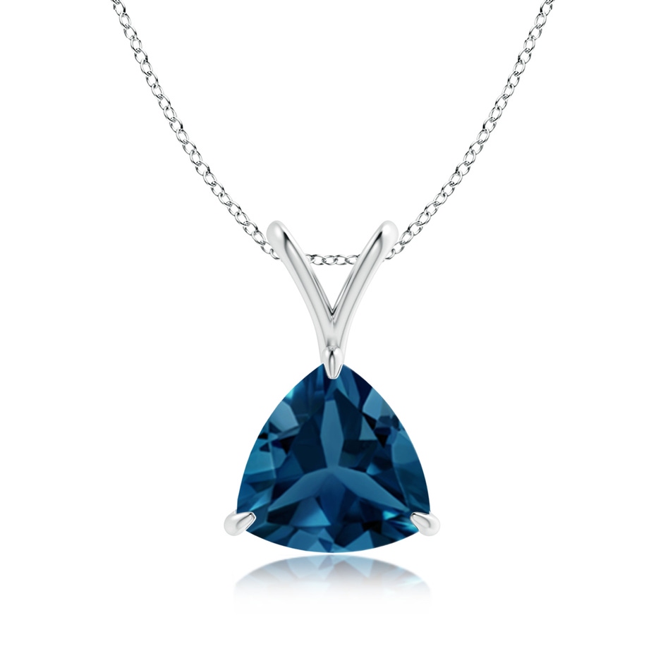 8mm AAA Claw-Set Trillion London Blue Topaz V-Bale Pendant in White Gold 
