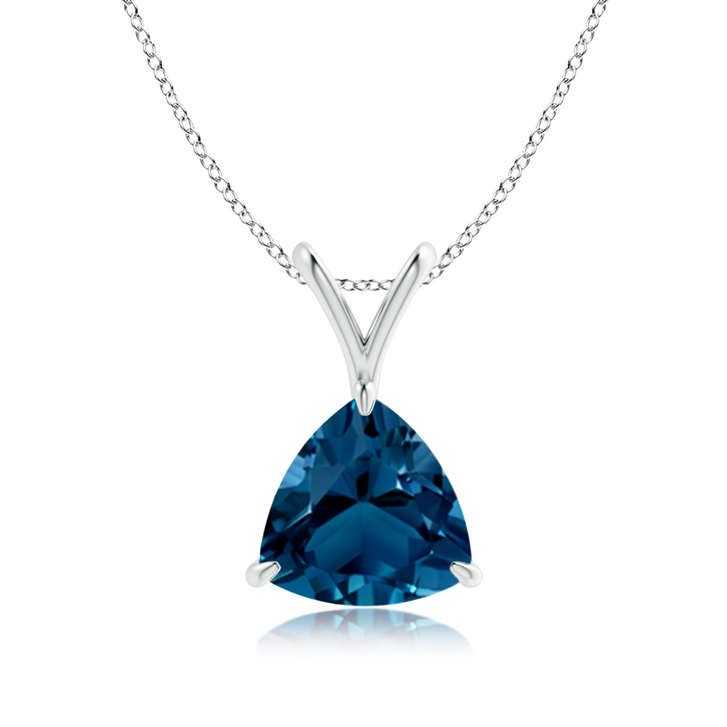 8mm AAAA Claw-Set Trillion London Blue Topaz V-Bale Pendant in White Gold