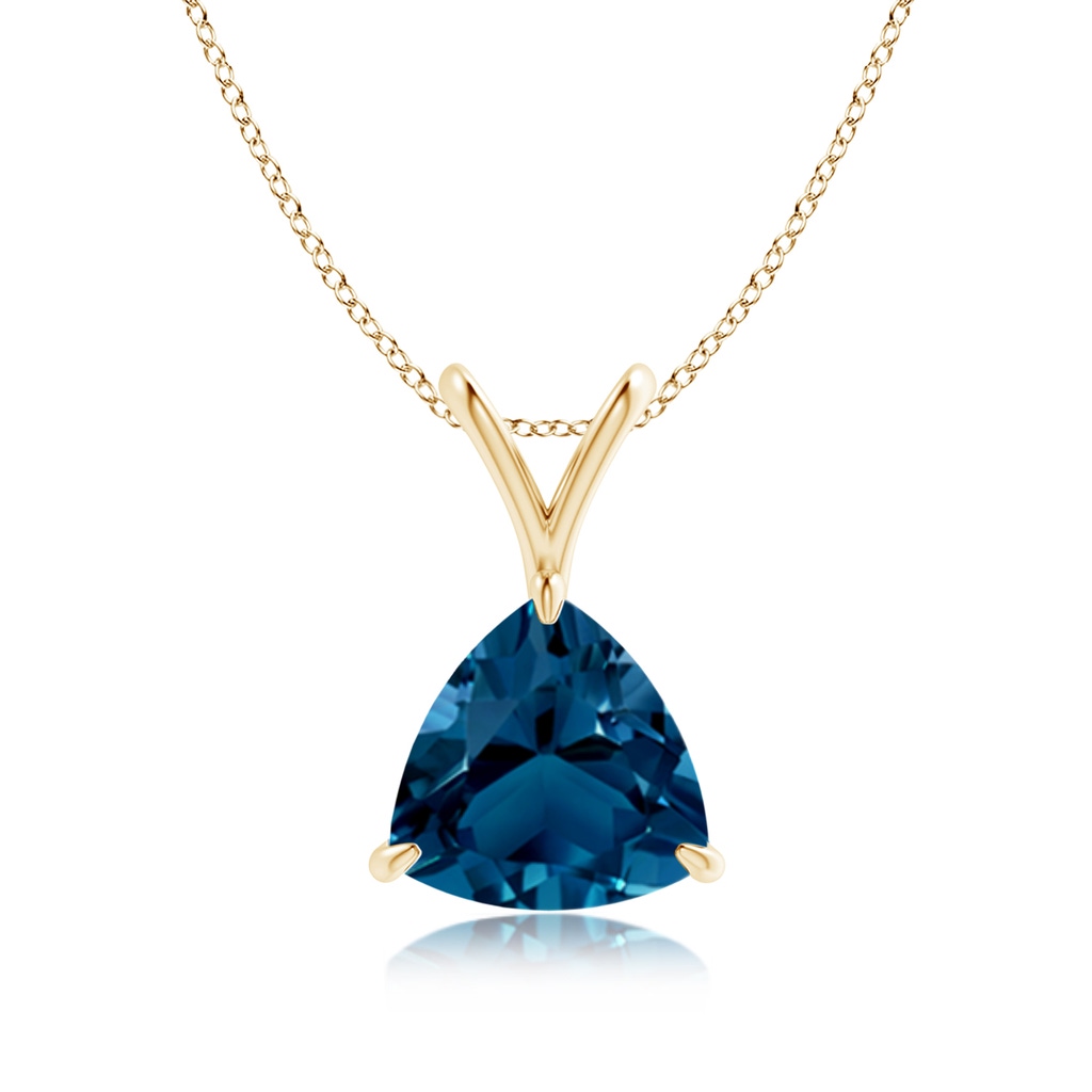 8mm AAAA Claw-Set Trillion London Blue Topaz V-Bale Pendant in Yellow Gold