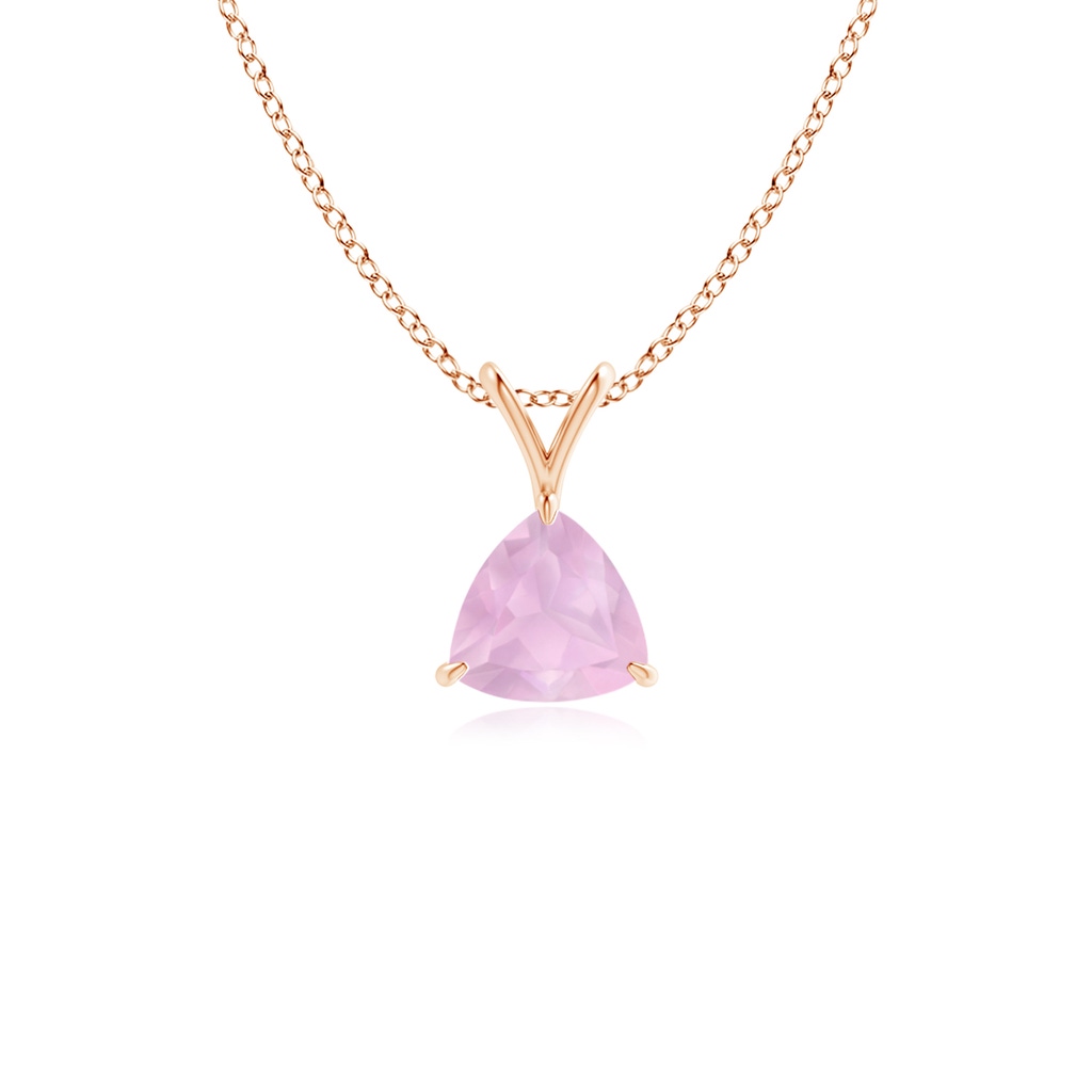 5mm AAAA Claw-Set Trillion Rose Quartz V-Bale Pendant in Rose Gold