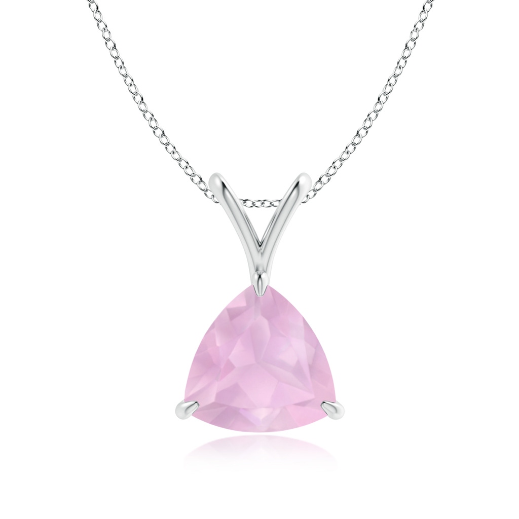 8mm AAAA Claw-Set Trillion Rose Quartz V-Bale Pendant in White Gold 