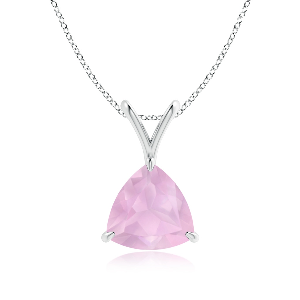 8mm AAAA Claw-Set Trillion Rose Quartz V-Bale Pendant in White Gold