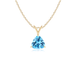 5mm AAA Claw-Set Trillion Swiss Blue Topaz V-Bale Pendant in Yellow Gold