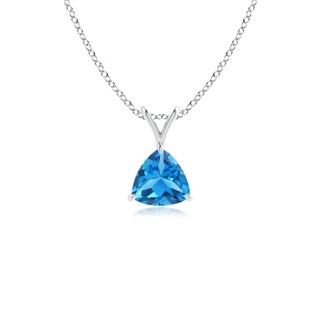 5mm AAAA Claw-Set Trillion Swiss Blue Topaz V-Bale Pendant in White Gold