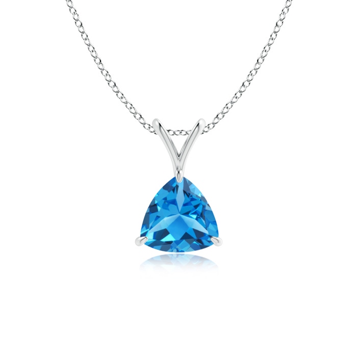 6mm AAAA Claw-Set Trillion Swiss Blue Topaz V-Bale Pendant in White Gold 