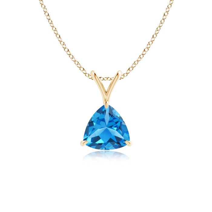 6mm AAAA Claw-Set Trillion Swiss Blue Topaz V-Bale Pendant in Yellow Gold 