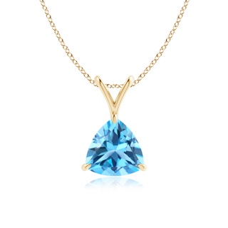 7mm AAA Claw-Set Trillion Swiss Blue Topaz V-Bale Pendant in Yellow Gold