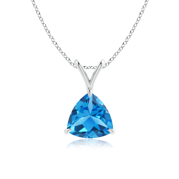 7mm AAAA Claw-Set Trillion Swiss Blue Topaz V-Bale Pendant in P950 Platinum 