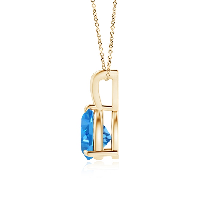 7mm AAAA Claw-Set Trillion Swiss Blue Topaz V-Bale Pendant in Yellow Gold product image