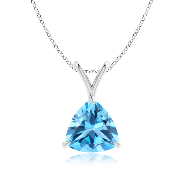 8mm AAA Claw-Set Trillion Swiss Blue Topaz V-Bale Pendant in 9K White Gold 