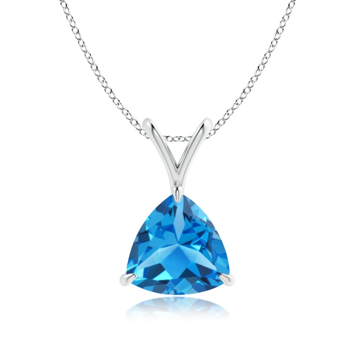 8mm AAAA Claw-Set Trillion Swiss Blue Topaz V-Bale Pendant in White Gold