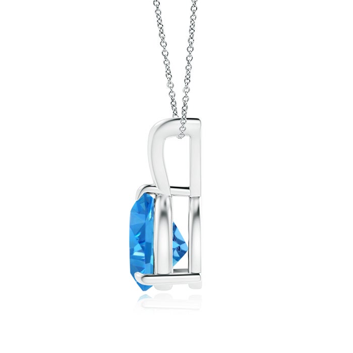8mm AAAA Claw-Set Trillion Swiss Blue Topaz V-Bale Pendant in White Gold - side 1