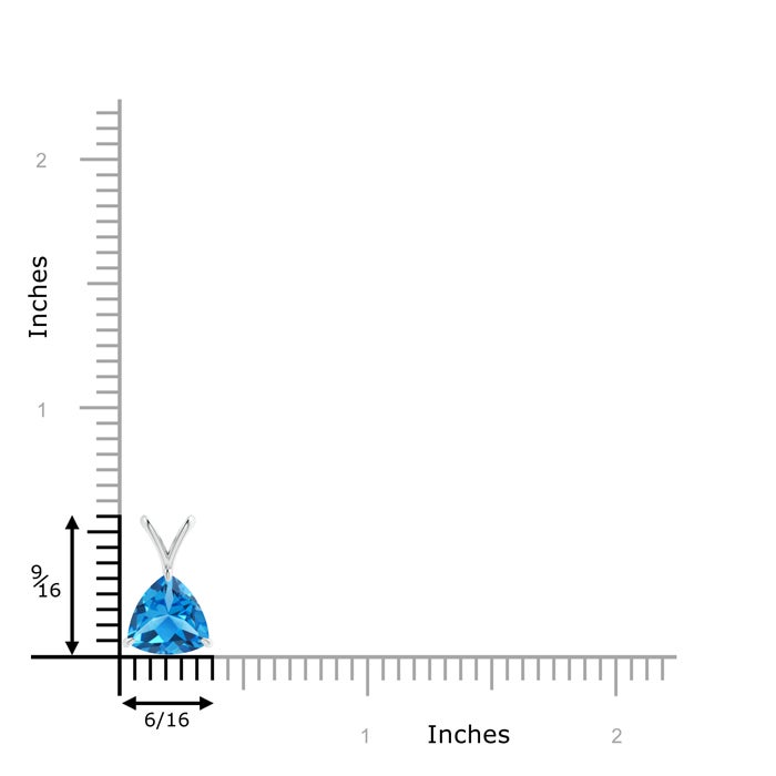 8mm AAAA Claw-Set Trillion Swiss Blue Topaz V-Bale Pendant in White Gold - ruler