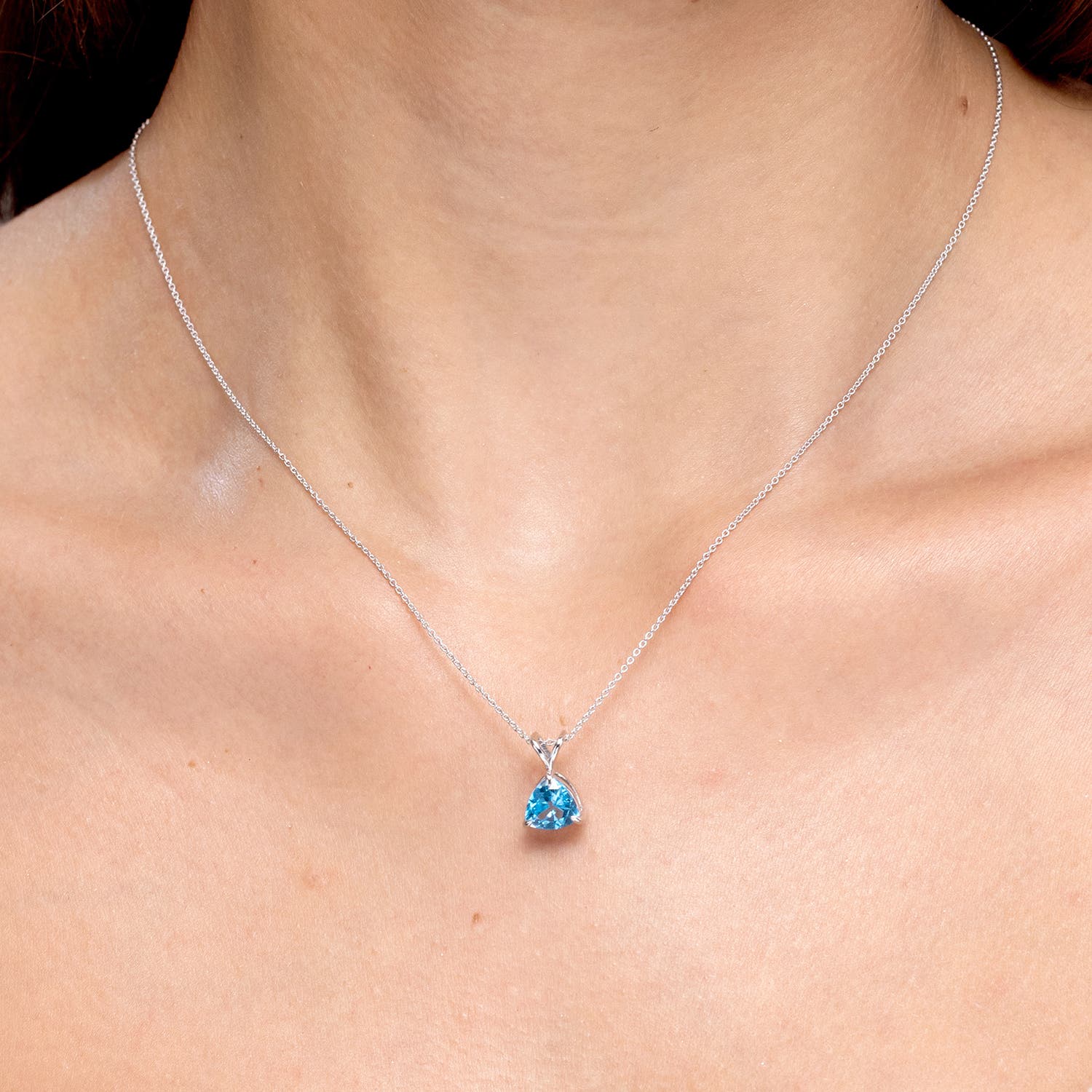 Claw-Set Trillion Swiss Blue Topaz V-Bale Pendant