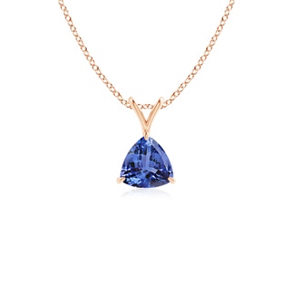 5mm AA Claw-Set Trillion Tanzanite V-Bale Pendant in Rose Gold