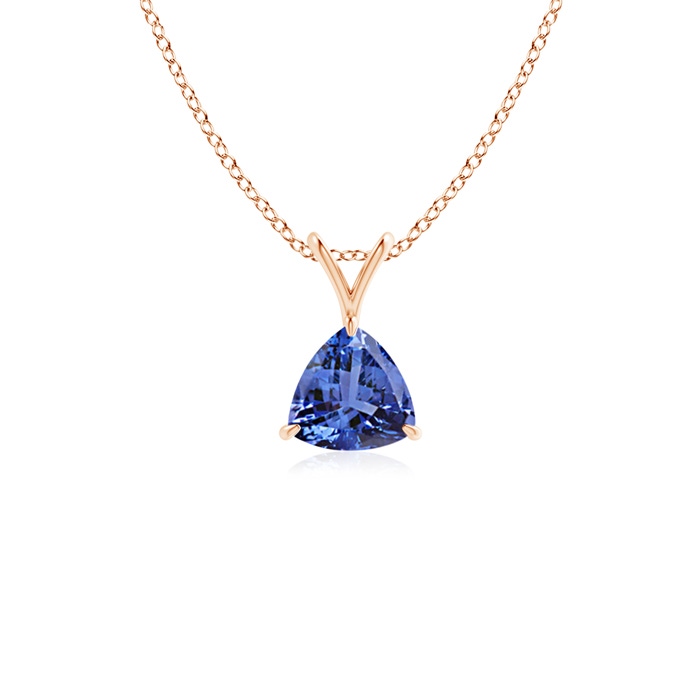5mm AA Claw-Set Trillion Tanzanite V-Bale Pendant in Rose Gold 