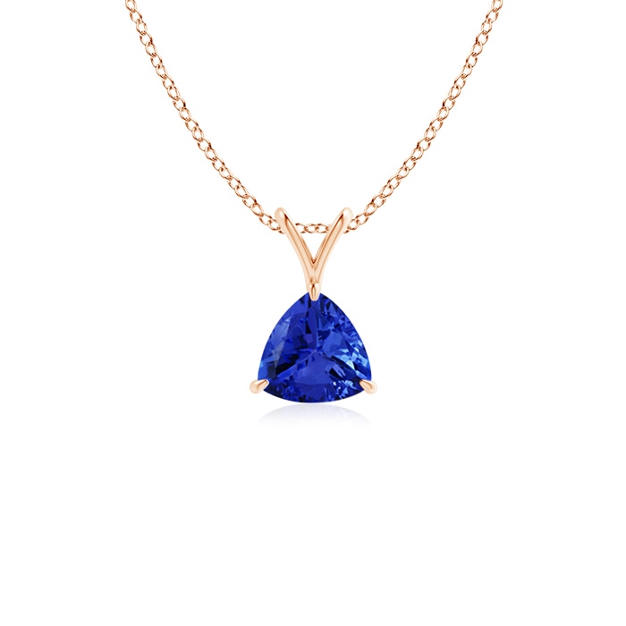 5mm AAA Claw-Set Trillion Tanzanite V-Bale Pendant in Rose Gold 