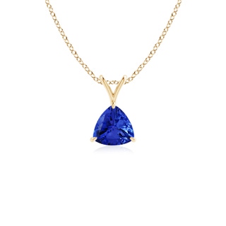 5mm AAA Claw-Set Trillion Tanzanite V-Bale Pendant in Yellow Gold