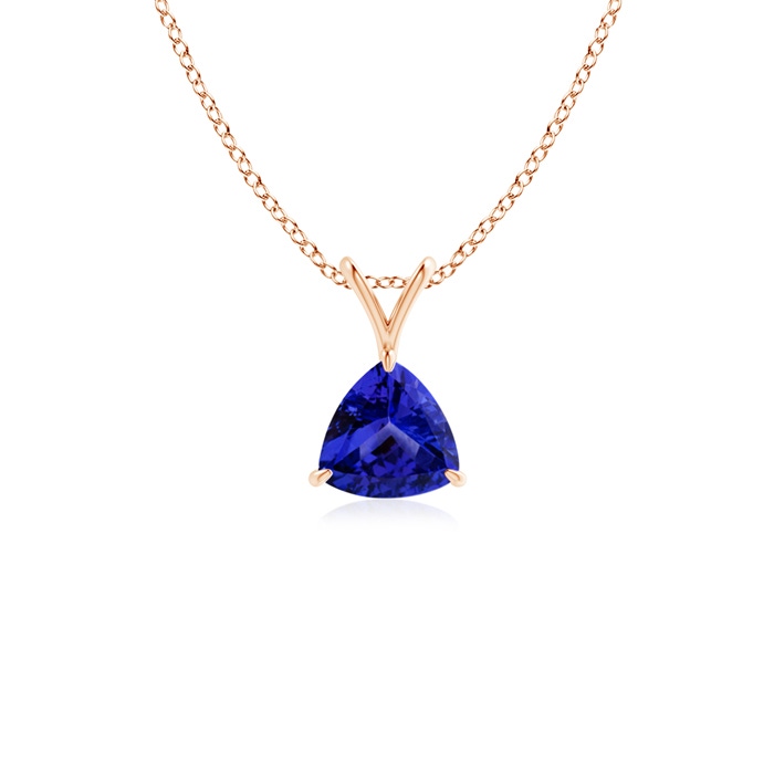 5mm AAAA Claw-Set Trillion Tanzanite V-Bale Pendant in Rose Gold