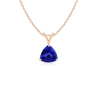 5mm AAAA Claw-Set Trillion Tanzanite V-Bale Pendant in Rose Gold