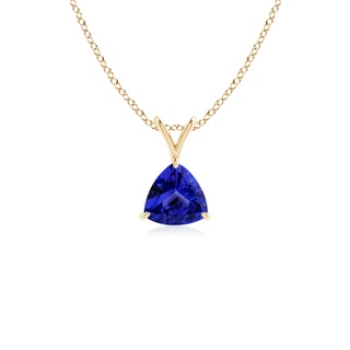 5mm AAAA Claw-Set Trillion Tanzanite V-Bale Pendant in Yellow Gold