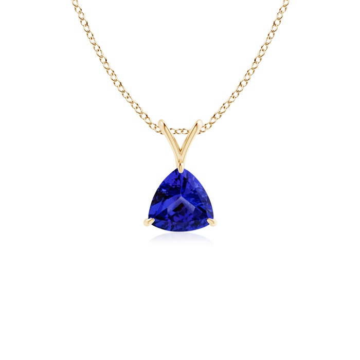 5mm AAAA Claw-Set Trillion Tanzanite V-Bale Pendant in Yellow Gold 