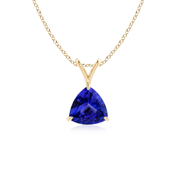 6mm AAAA Claw-Set Trillion Tanzanite V-Bale Pendant in Yellow Gold