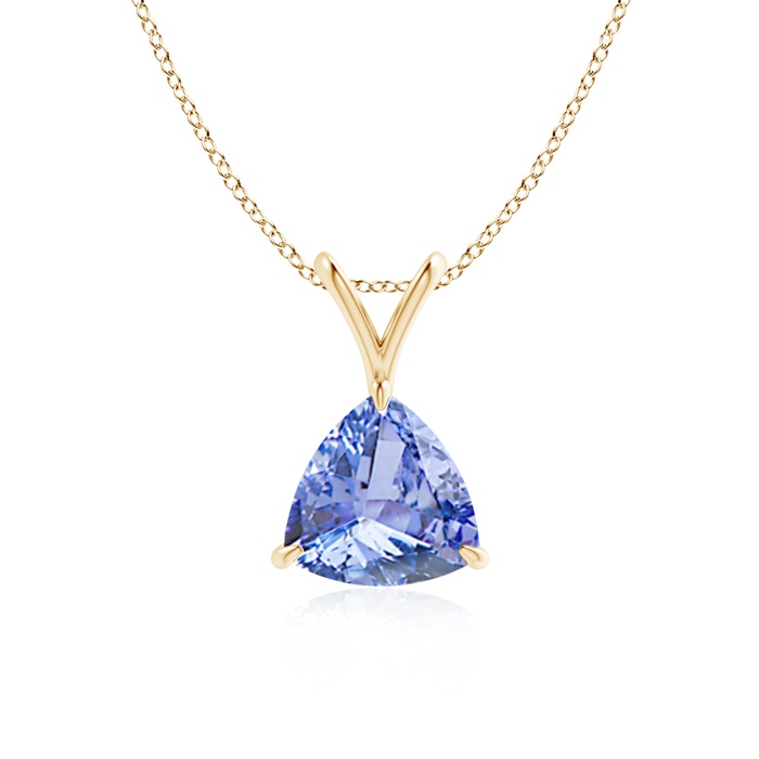 7mm A Claw-Set Trillion Tanzanite V-Bale Pendant in Yellow Gold 